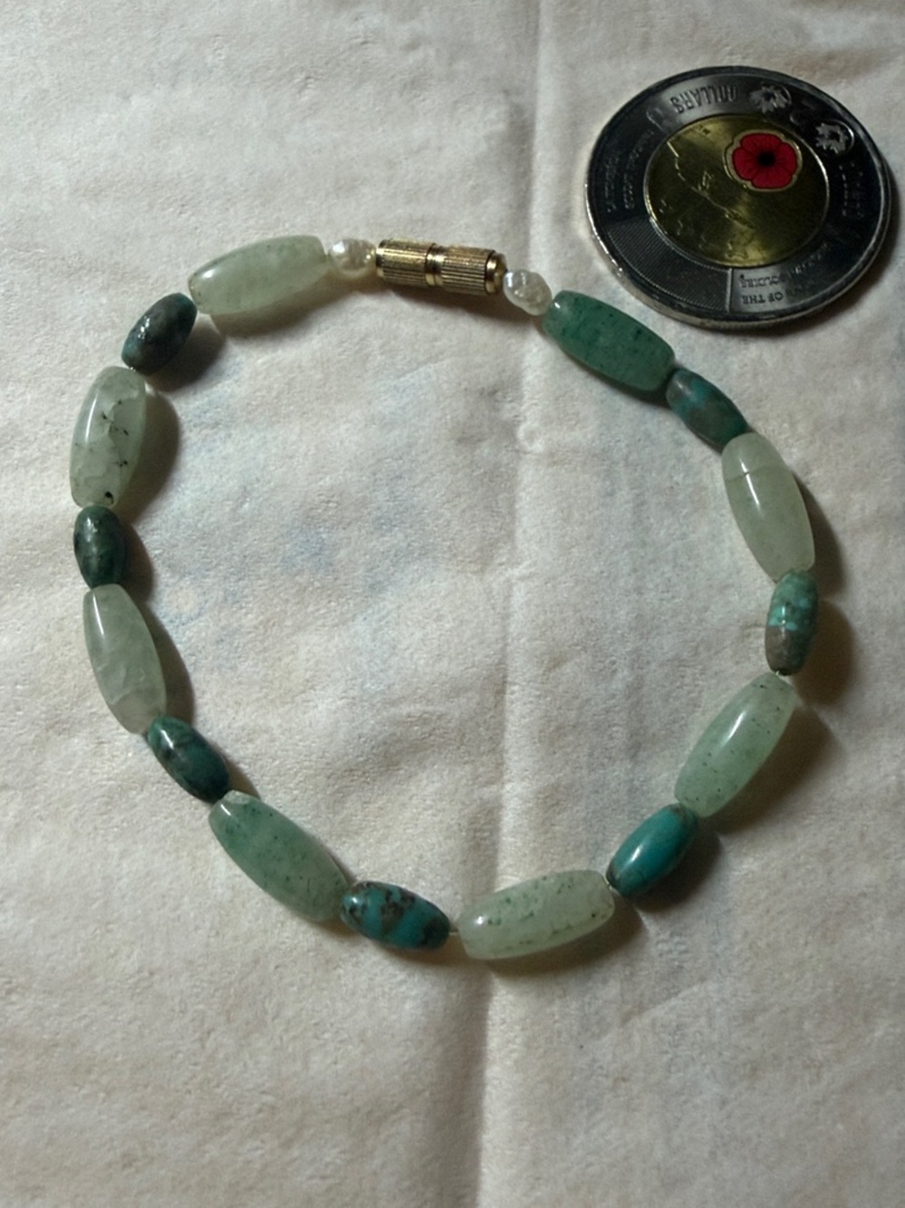 Barrel Green Jadeite Jade and Turquoise Bracelet